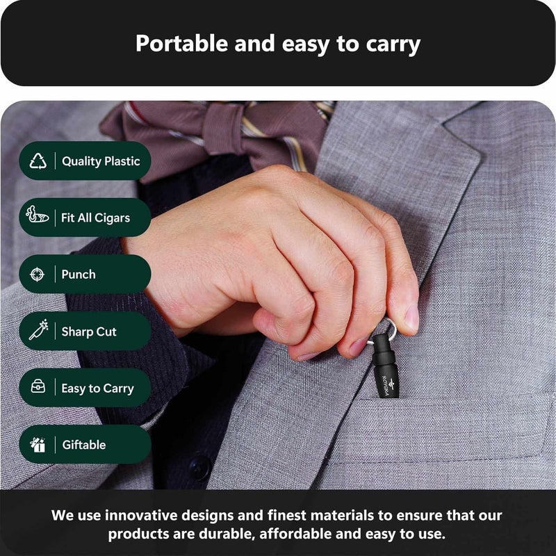 roygra Cigar Punch Cutter Set (6 Pack), Cigar Punch Tool, Plastic Mini Smoking Accessories with Key Chain Fit All Cigars, Portable Sharp Clean Cut - Black - Image 5